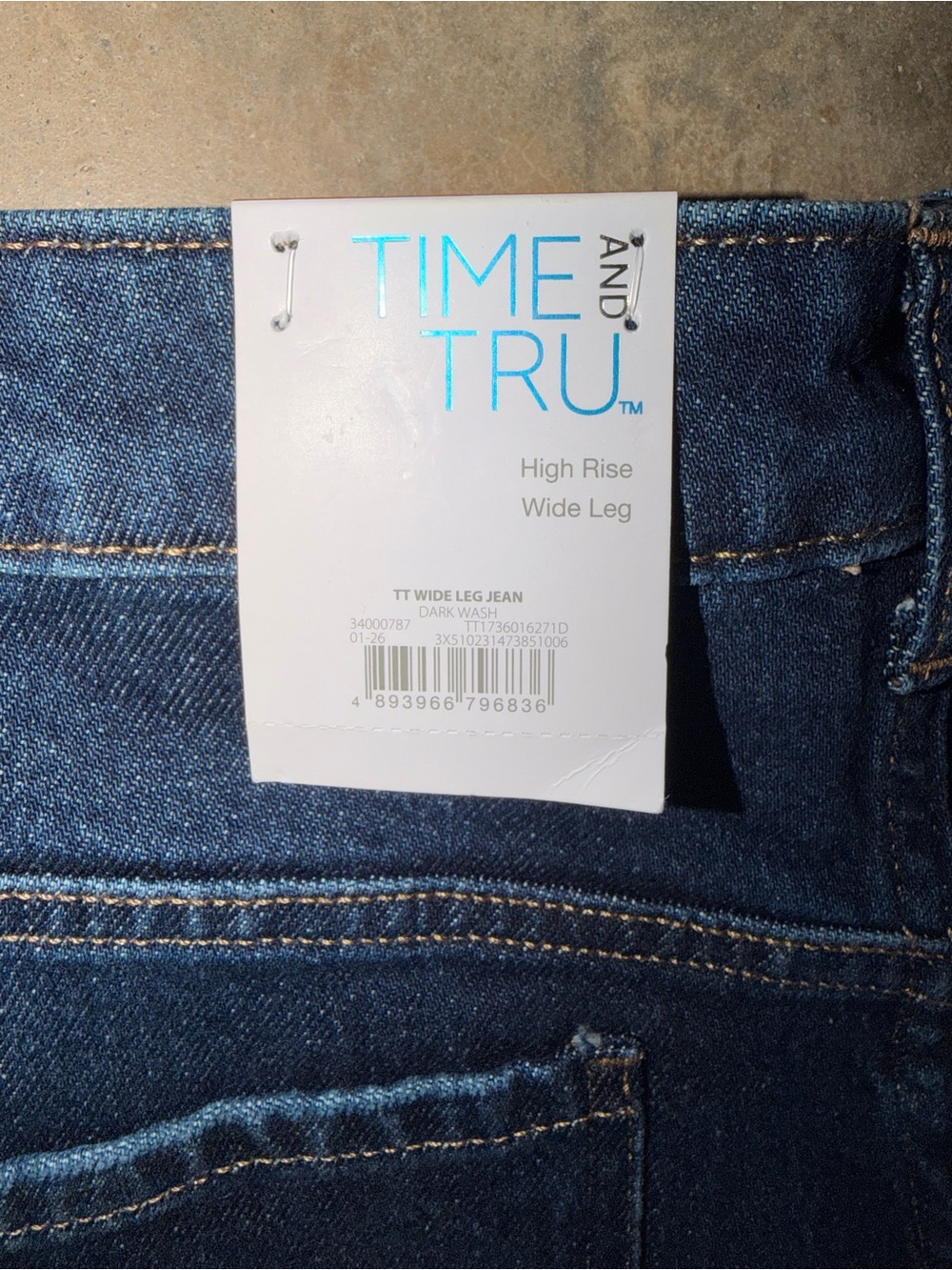 NWT Time and Tru High Rise Wide Leg Jeans Dark Wash Size 10 - Picture 6 of 9